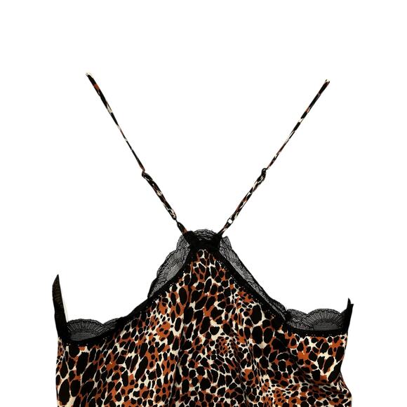 Y2K Scoop Women Leopard Cropped Cami Top XL Lace Trim Night Club Coquette Layer - Picture 4 of 10